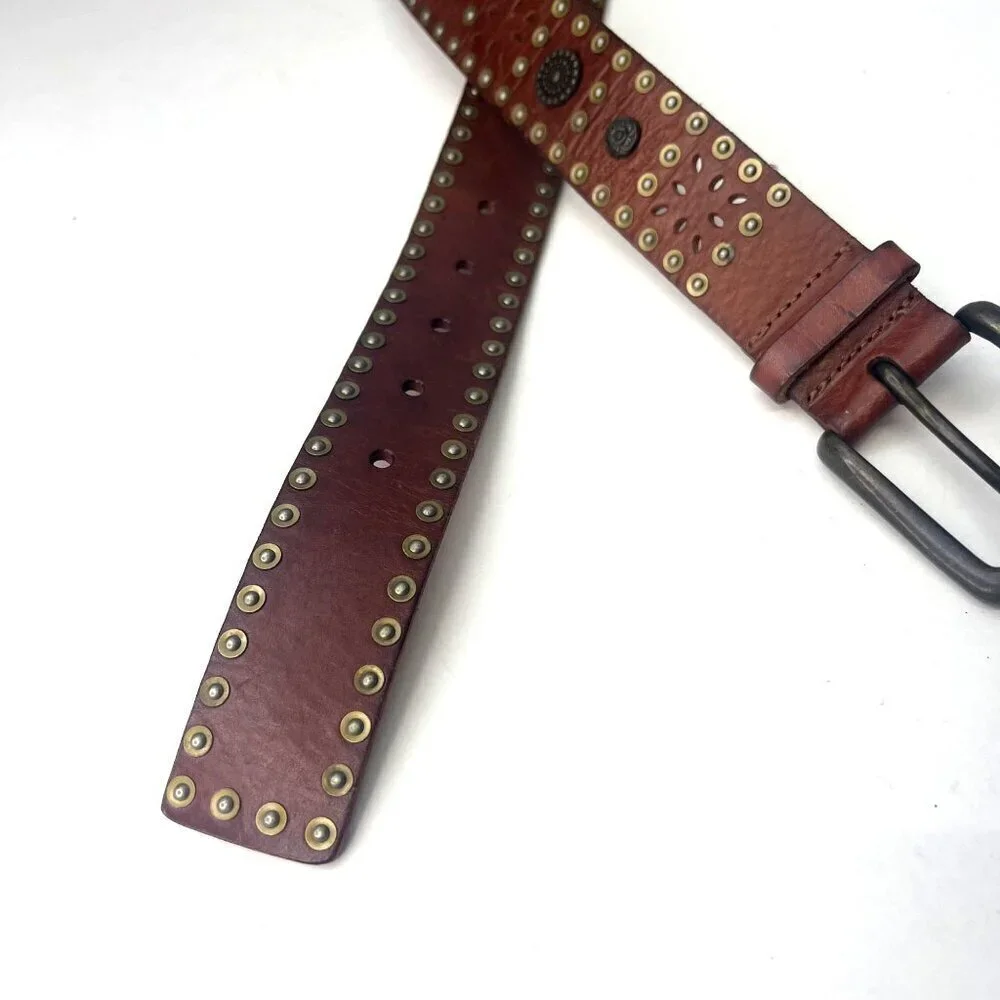 Riveted Leather Belt Riveted Bohemian Boho Gypsy Small Western 37